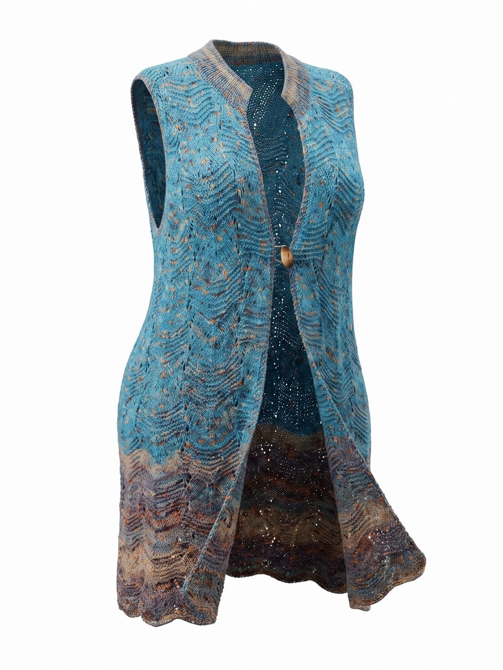 COLDWATER CREEK Ombre Sweater Vest Duster Single Button Boho Green/Brown, 3X